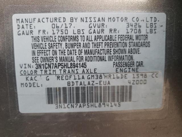 Photo 10 from auction – 2017 NISSAN VERSA S with VIN 3N1CN7AP5HL894145