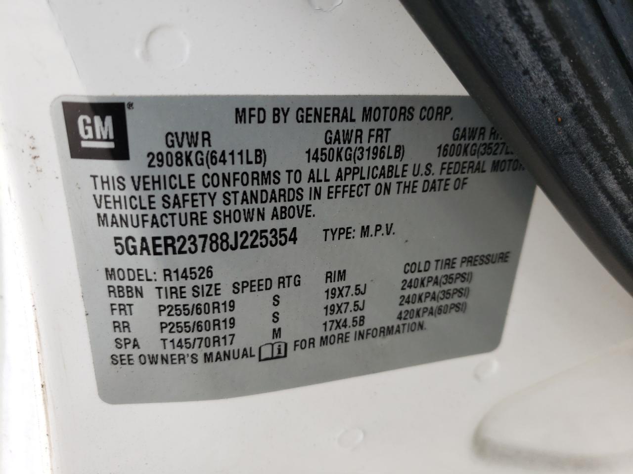 Photo 10 from auction – 2008 BUICK ENCLAVE CX with VIN 5GAER23788J225354