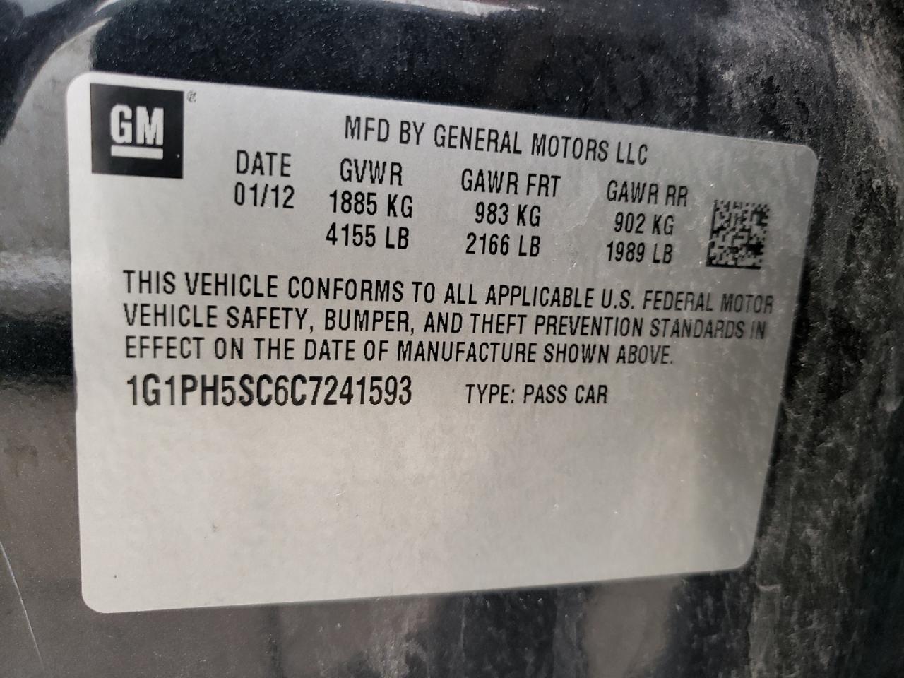 Photo 10 from auction – 2012 CHEVROLET CRUZE LTZ with VIN 1G1PH5SC6C7241593