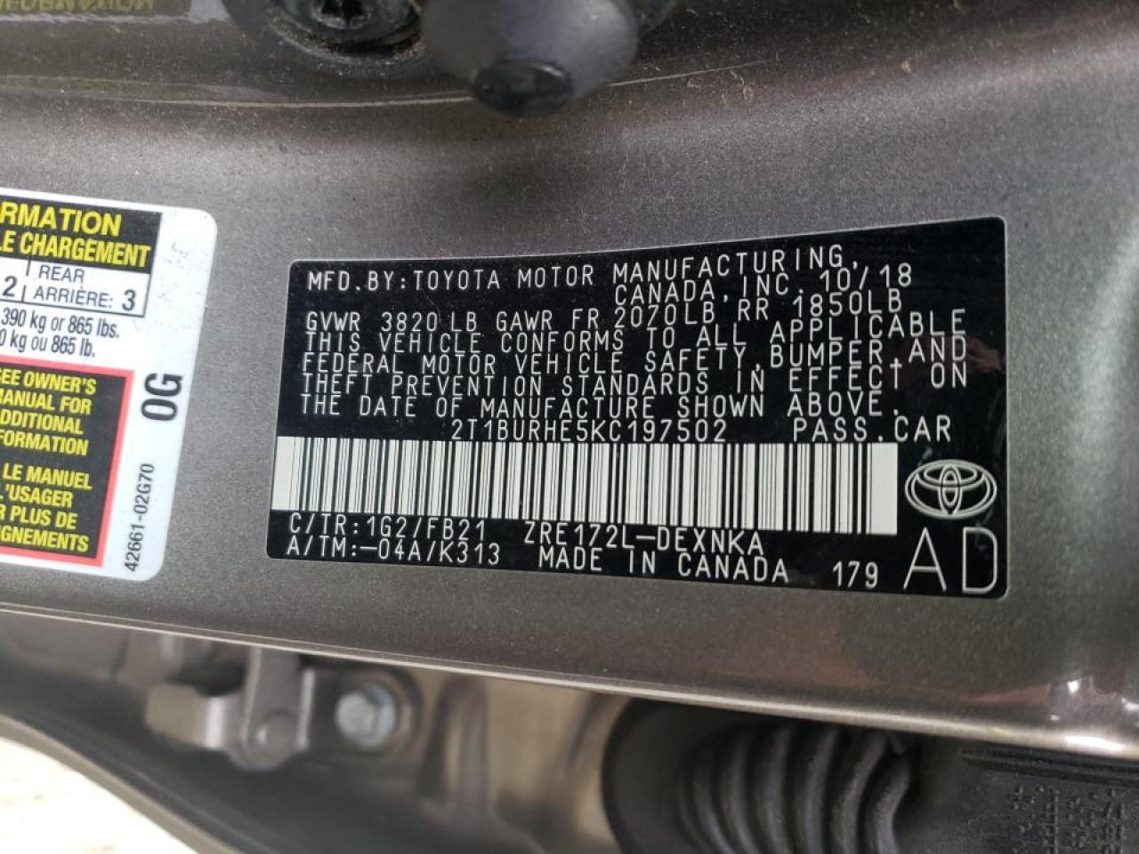 Photo 10 from auction – 2019 TOYOTA COROLLA L with VIN 2T1BURHE5KC197502