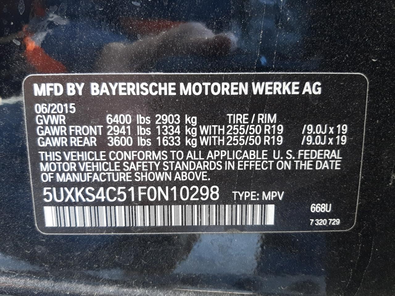 Photo 10 from auction – 2015 BMW X5 XDRIVE3 with VIN 5UXKS4C51F0N10298