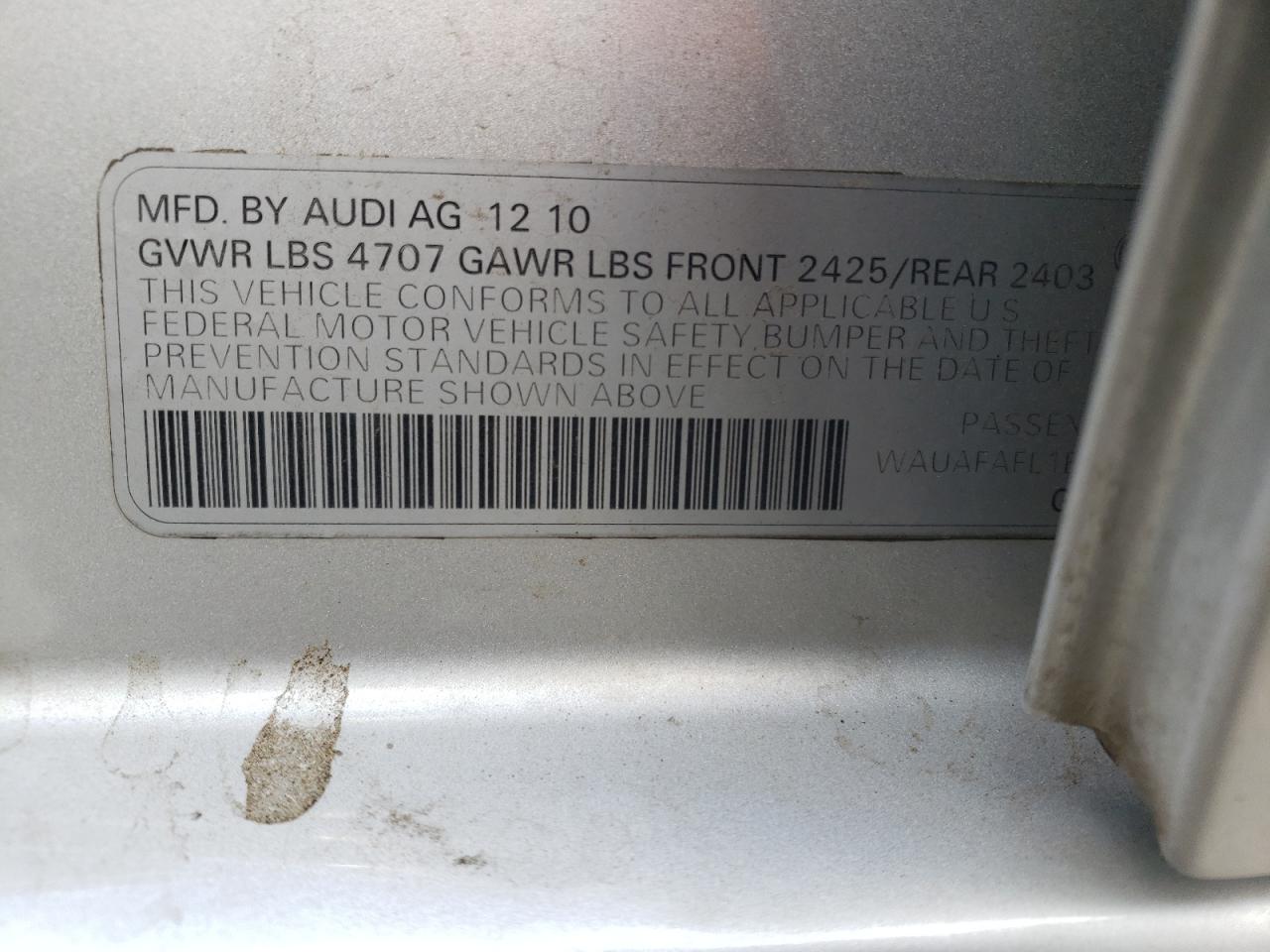 Photo 10 from auction – 2011 AUDI A4 PREMIUM with VIN WAUAFAFL1BN036387