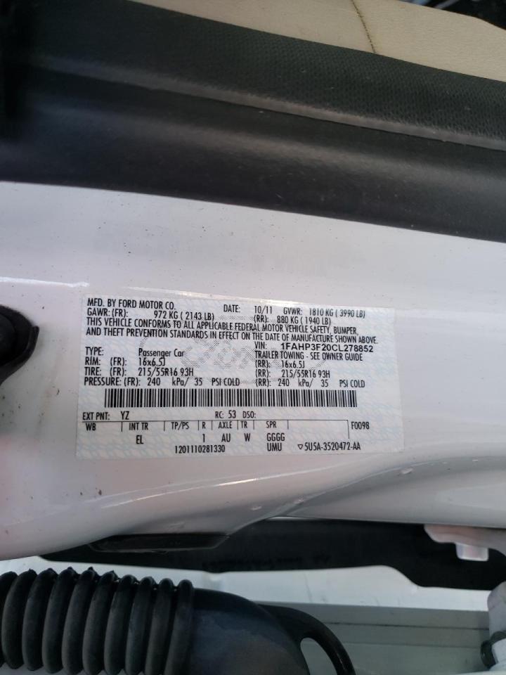 Photo 10 from auction – 2012 FORD FOCUS SE with VIN 1FAHP3F20CL278852