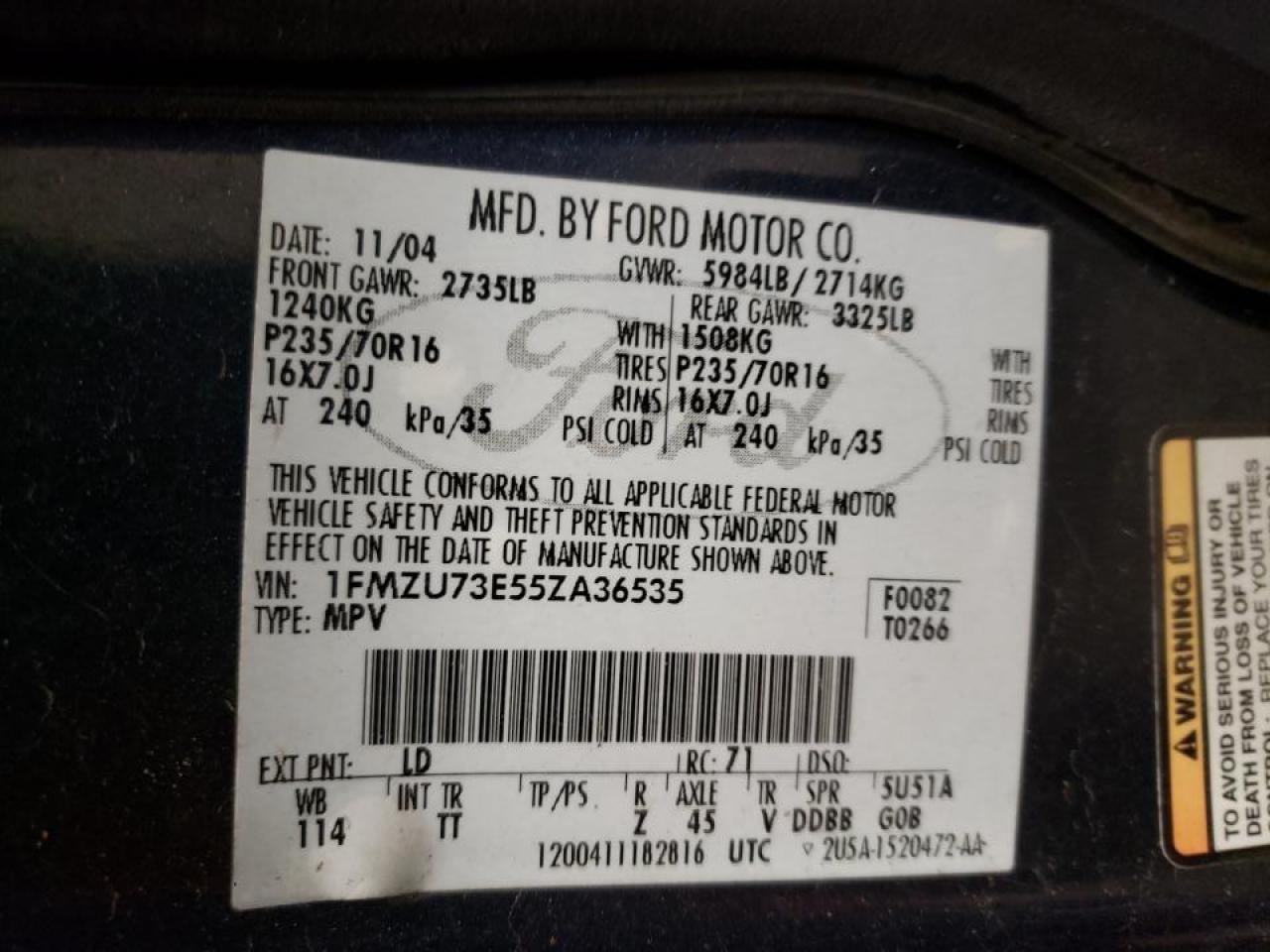 Photo 10 from auction – 2005 FORD EXPLORER X with VIN 1FMZU73E55ZA36535