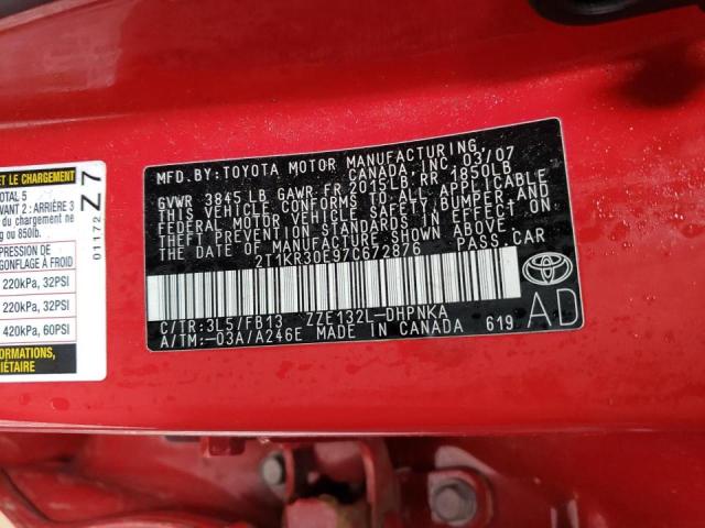 Photo 10 from auction – 2007 TOYOTA COROLLA MA with VIN 2T1KR30E97C672876