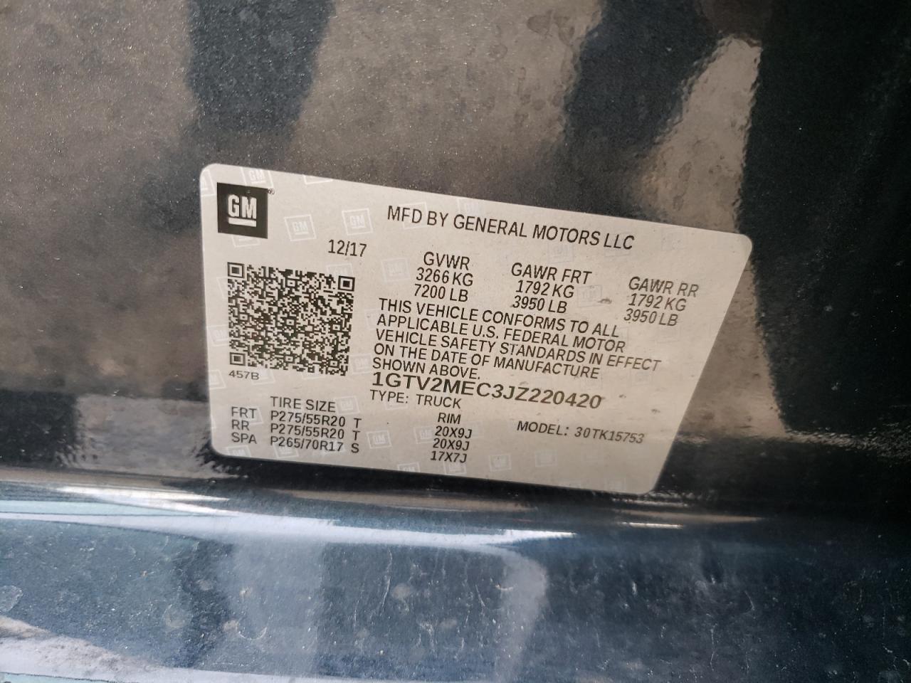 Photo 10 from auction – 2018 GMC SIERRA K15 with VIN 1GTV2MEC3JZ220420