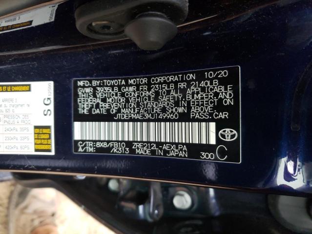 Photo 10 from auction – 2021 TOYOTA COROLLA LE with VIN JTDEPMAE3MJ149960
