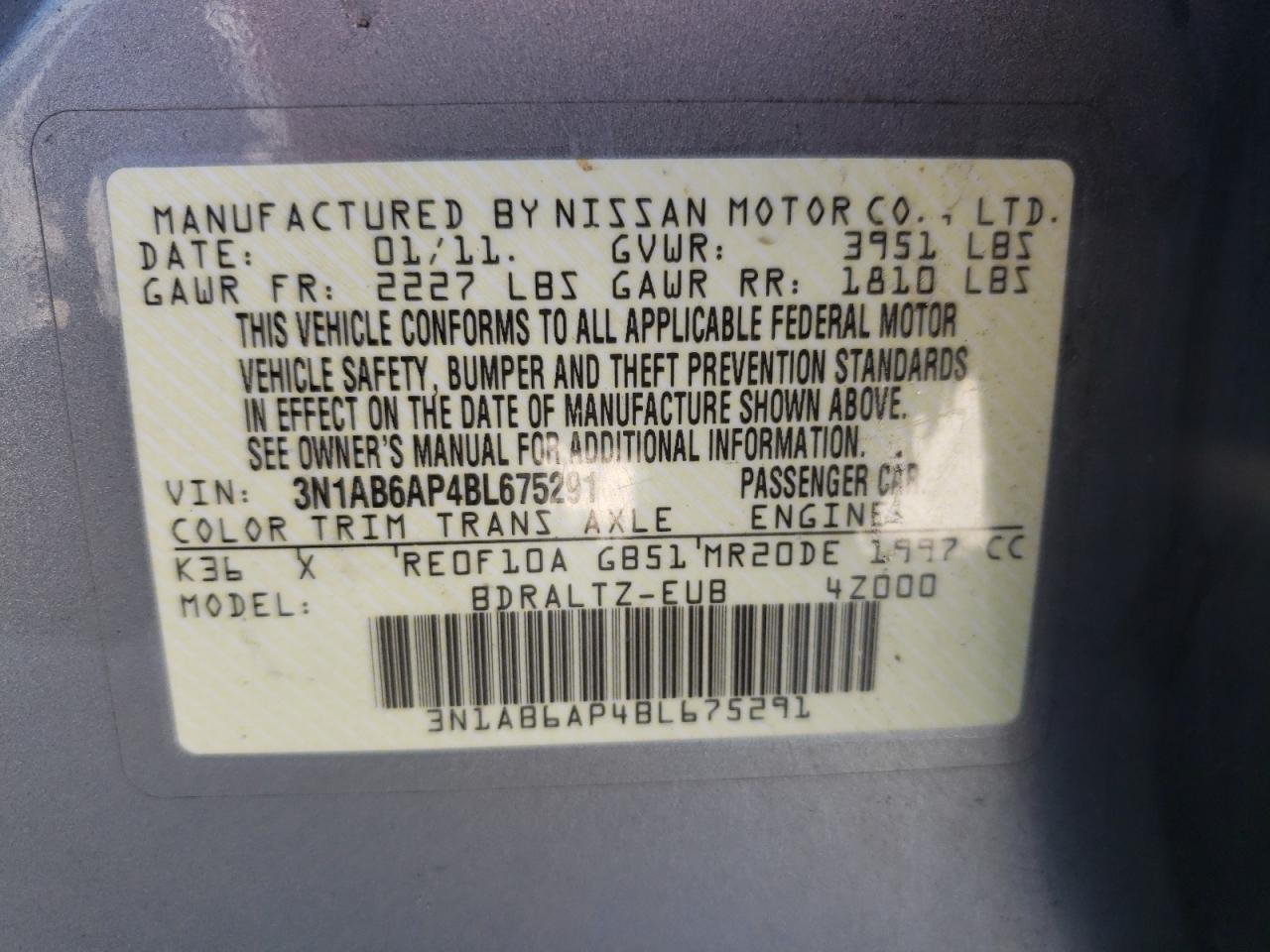 Photo 10 from auction – 2011 NISSAN SENTRA 2.0 with VIN 3N1AB6AP4BL675291