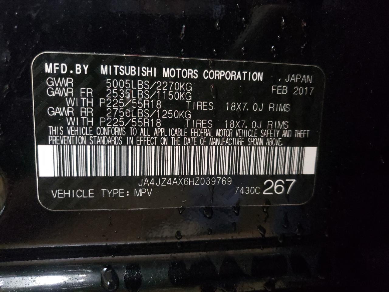 Photo 10 from auction – 2017 MITSUBISHI OUTLANDER with VIN JA4JZ4AX6HZ039769