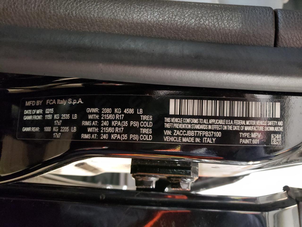 Photo 10 from auction – 2015 JEEP RENEGADE L with VIN ZACCJBBT7FPB37100