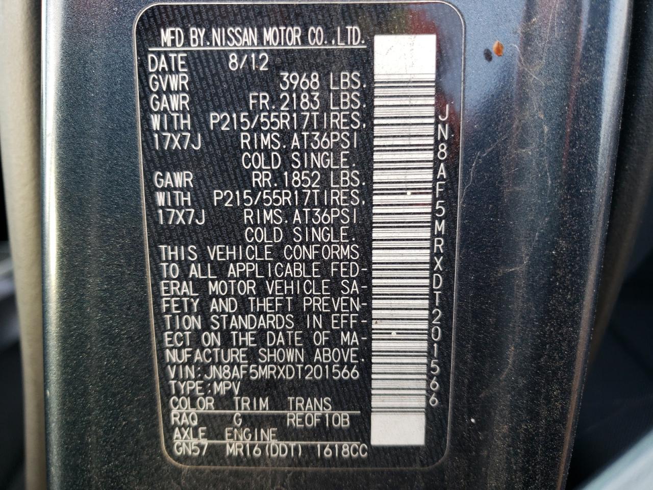 Photo 10 from auction – 2013 NISSAN JUKE S with VIN JN8AF5MRXDT201566