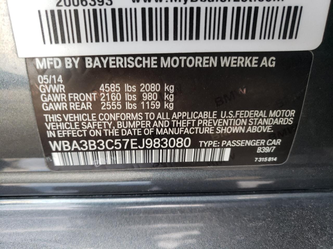 Photo 10 from auction – 2014 BMW 328 XI with VIN WBA3B3C57EJ983080