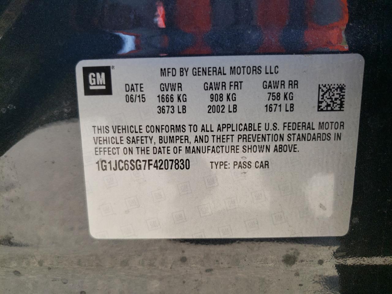 Photo 10 from auction – 2015 CHEVROLET SONIC LT with VIN 1G1JC6SG7F4207830