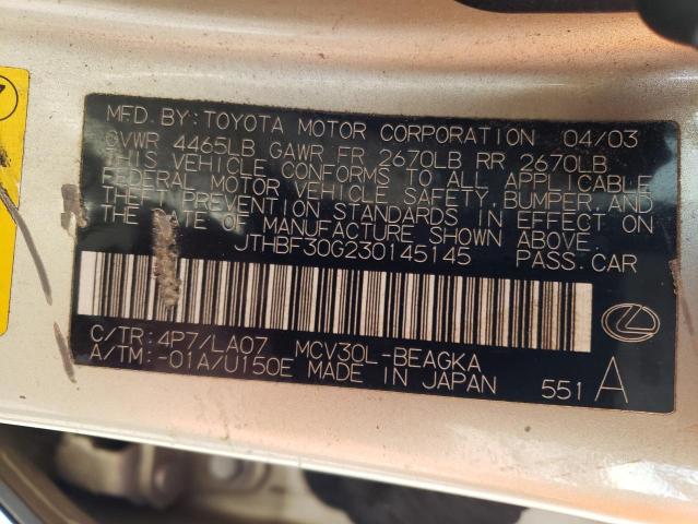 Photo 10 from auction – 2003 LEXUS ES 300 with VIN JTHBF30G230145145