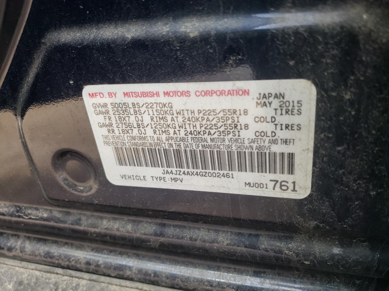 Photo 10 from auction – 2016 MITSUBISHI OUTLANDER with VIN JA4JZ4AX4GZ002461