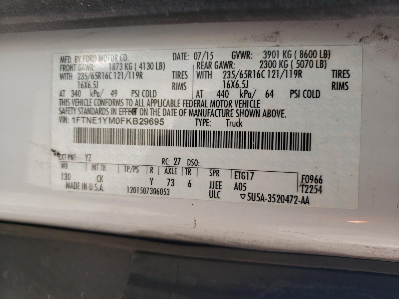 Photo 10 from auction – 2015 FORD TRANSIT T- with VIN 1FTNE1YM0FKB29695