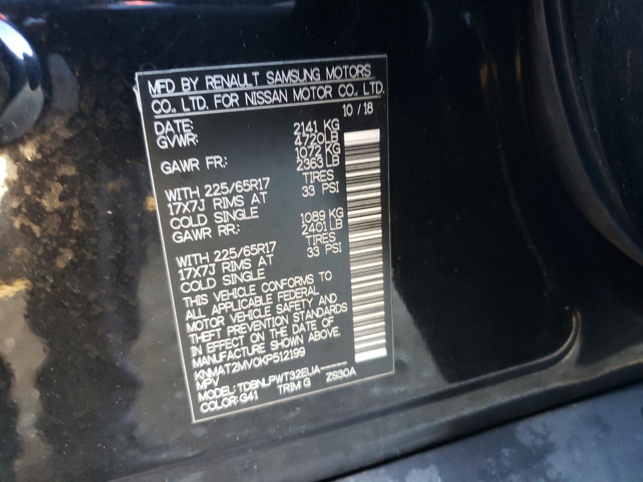 Photo 10 from auction – 2019 NISSAN ROGUE S with VIN KNMAT2MV0KP512199