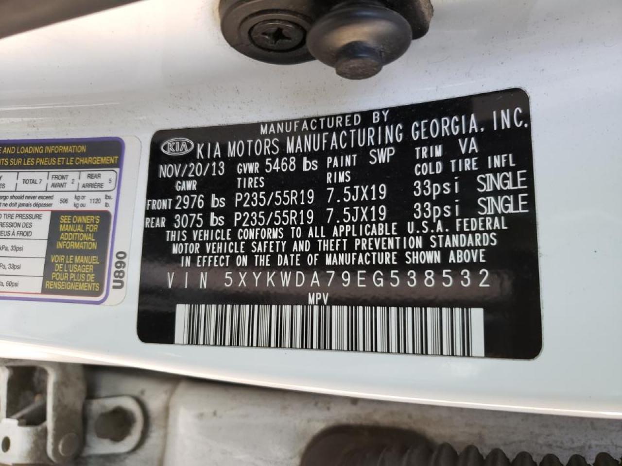 Photo 10 from auction – 2014 KIA SORENTO SX with VIN 5XYKWDA79EG538532