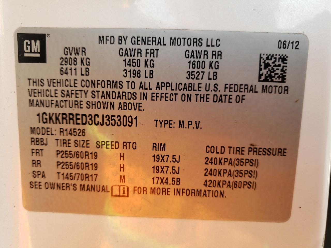 صورة رقم 10 من المزاد - 2012 GMC ACADIA SLT مع VIN 1GKKRRED3CJ353091
