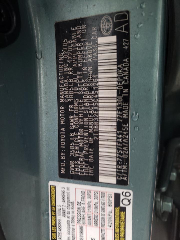 Photo 10 from auction – 2005 TOYOTA COROLLA CE with VIN 2T1BR32EX5C451264