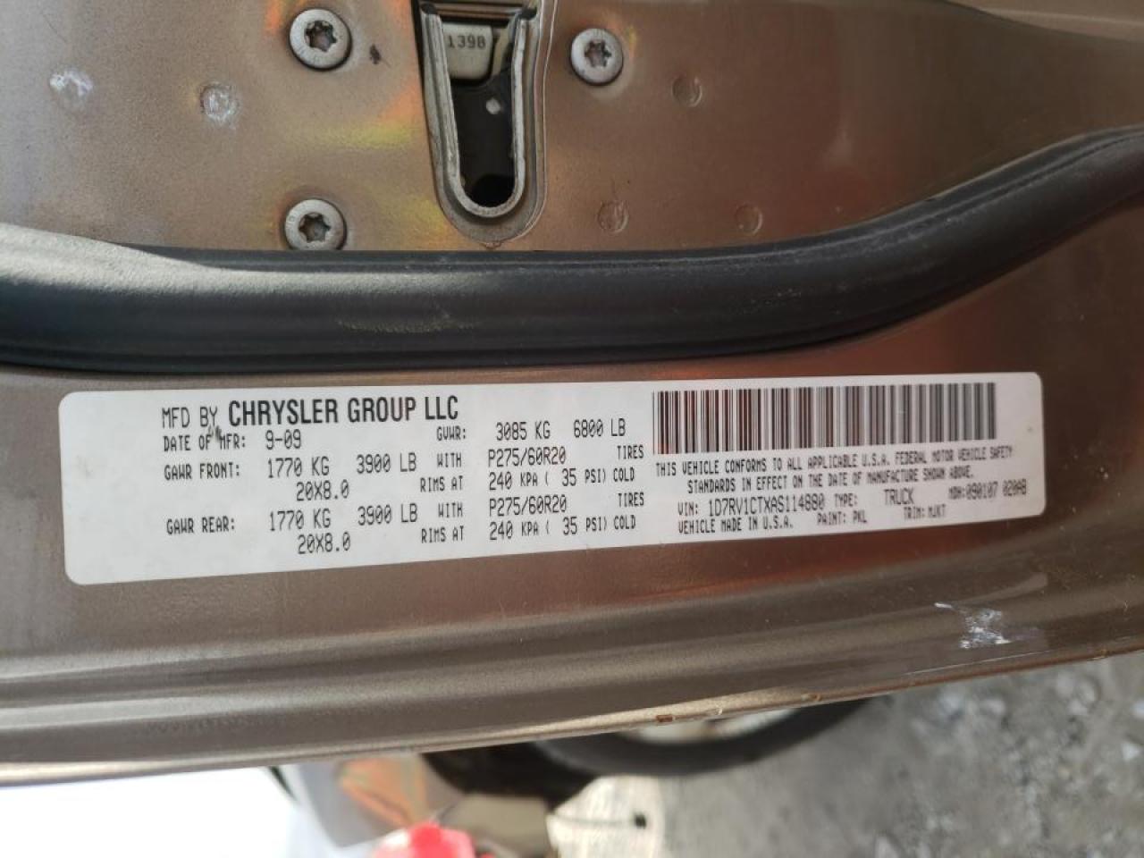 Photo 10 from auction – 2010 DODGE RAM 1500 with VIN 1D7RV1CTXAS114880
