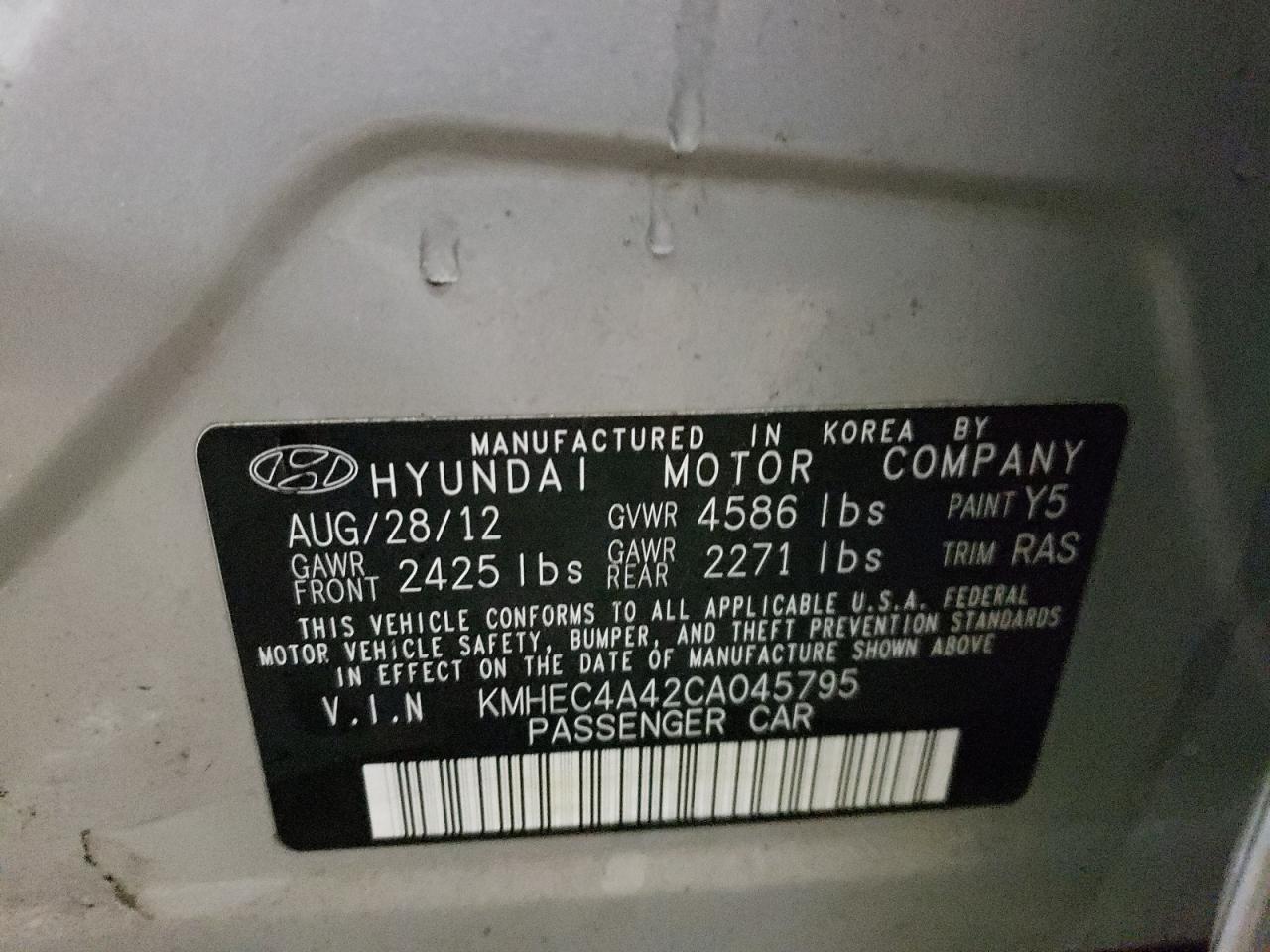 Photo 10 from auction – 2012 HYUNDAI SONATA HYB with VIN KMHEC4A42CA045795