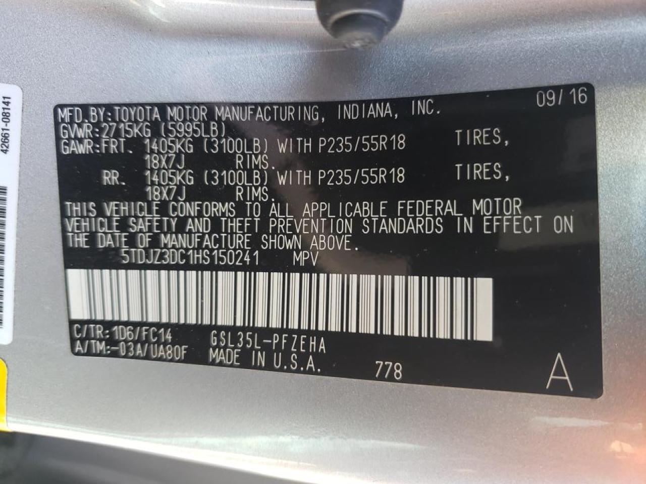 Photo 10 from auction – 2017 TOYOTA SIENNA LE with VIN 5TDJZ3DC1HS150241