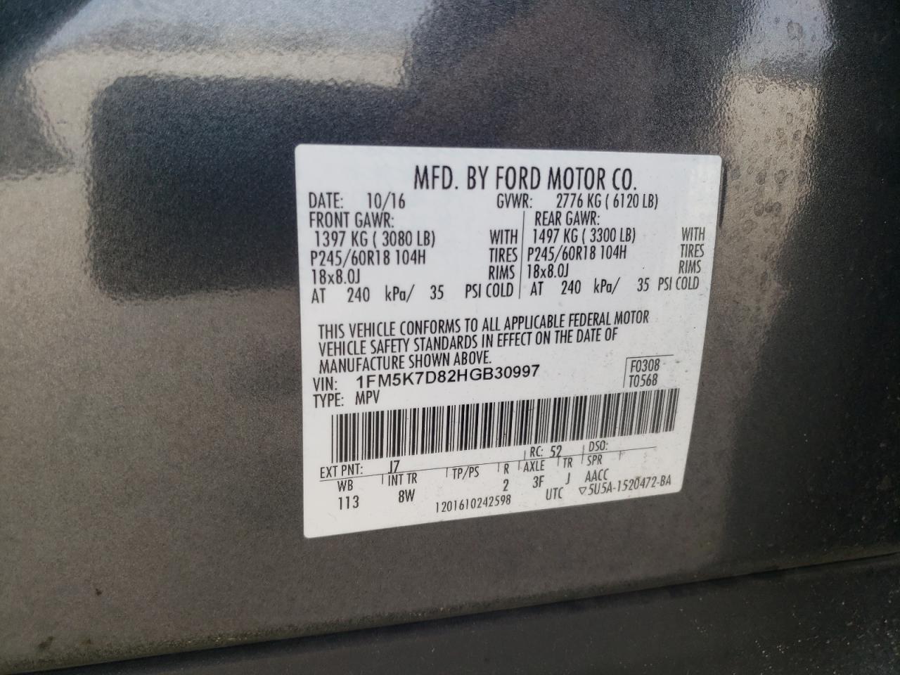 Photo 10 from auction – 2017 FORD EXPLORER X with VIN 1FM5K7D82HGB30997
