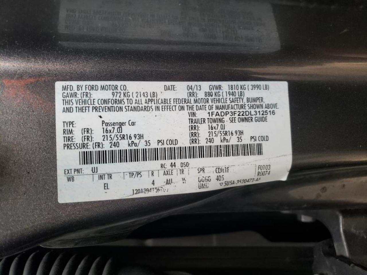 Photo 10 from auction – 2013 FORD FOCUS SE with VIN 1FADP3F22DL312516