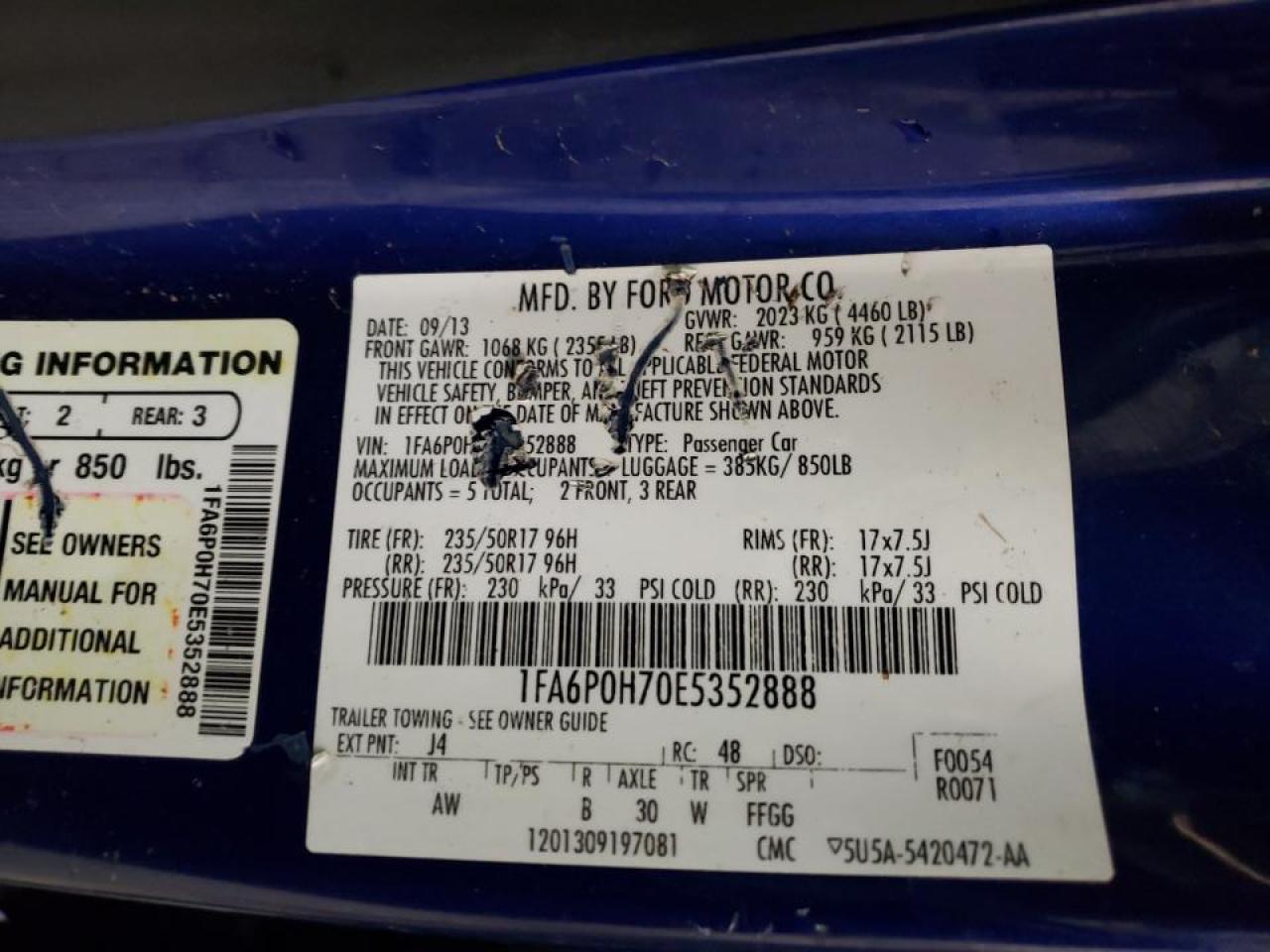 Photo 10 from auction – 2014 FORD FUSION SE with VIN 1FA6P0H70E5352888