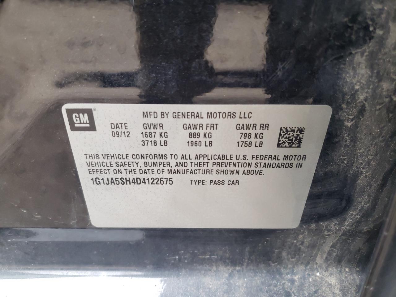 Photo 10 from auction – 2013 CHEVROLET SONIC LS with VIN 1G1JA5SH4D4122675