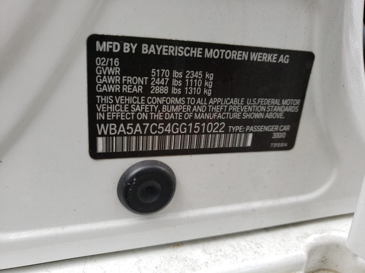 Photo 10 from auction – 2016 BMW 528 XI with VIN WBA5A7C54GG151022