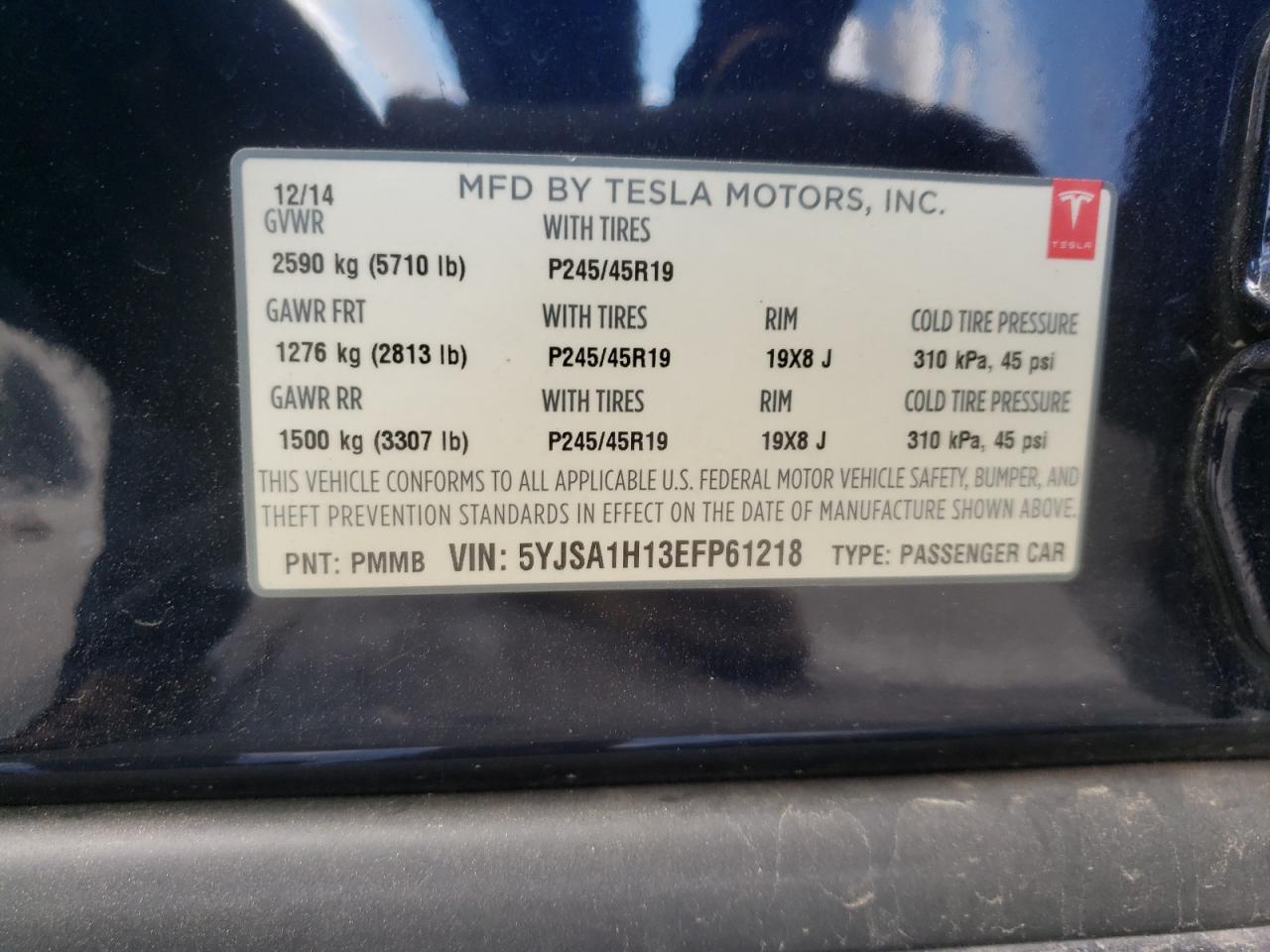 Photo 10 from auction – 2014 TESLA MODEL S with VIN 5YJSA1H13EFP61218