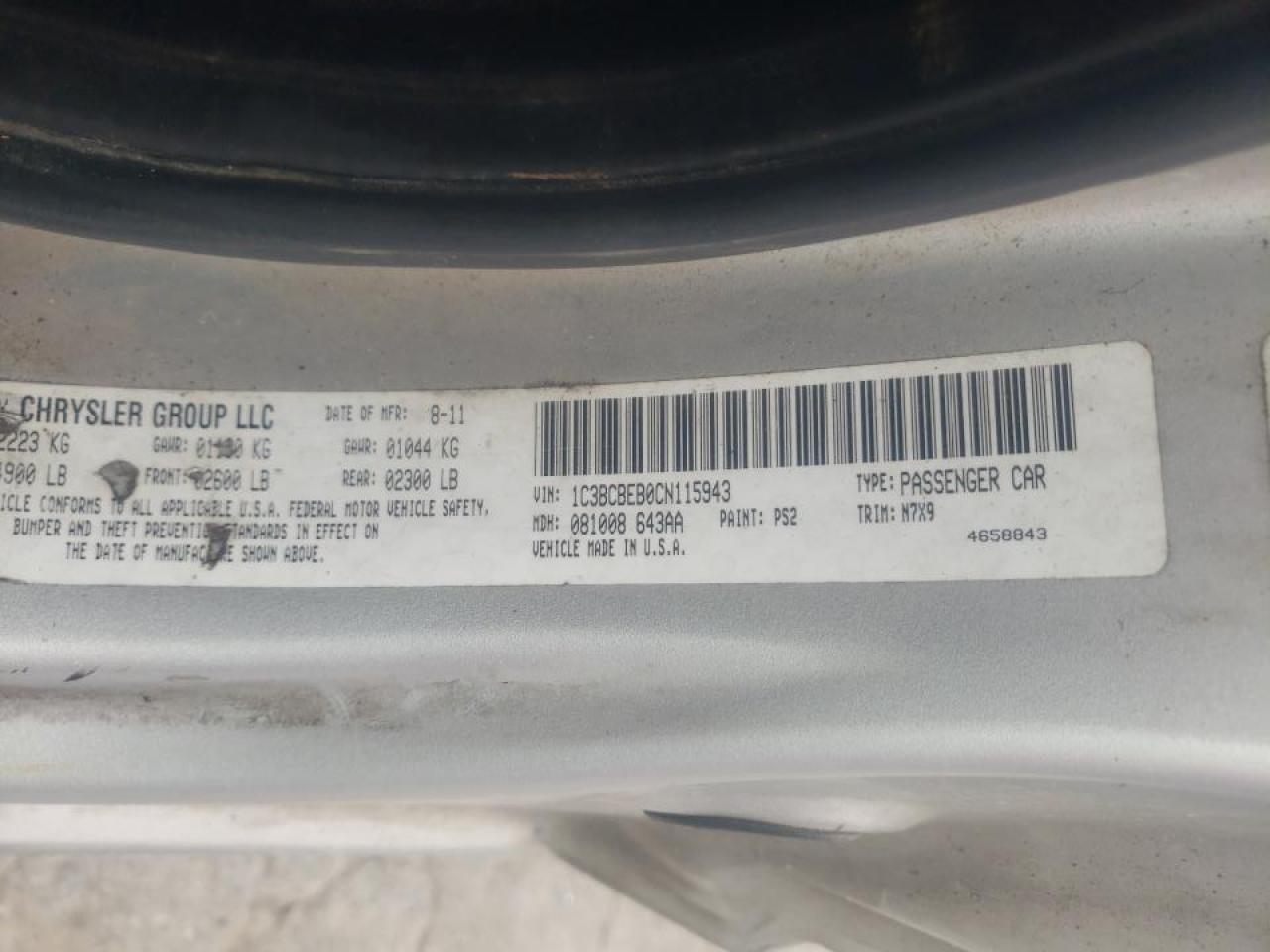 Photo 10 from auction – 2012 CHRYSLER 200 TOURIN with VIN 1C3BCBEB0CN115943
