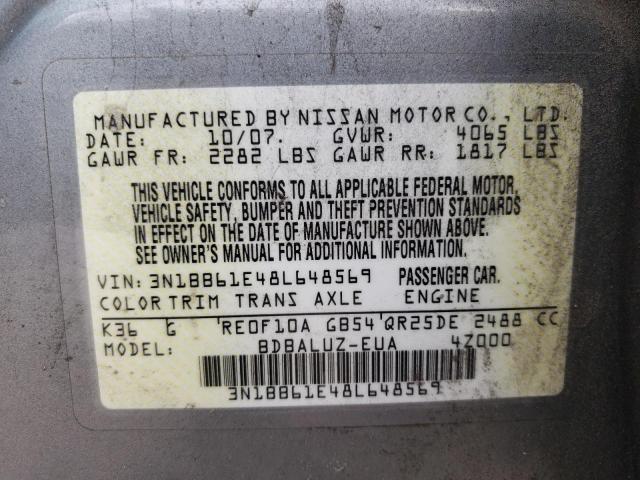 Photo 10 from auction – 2008 NISSAN SENTRA SE- with VIN 3N1BB61E48L648569