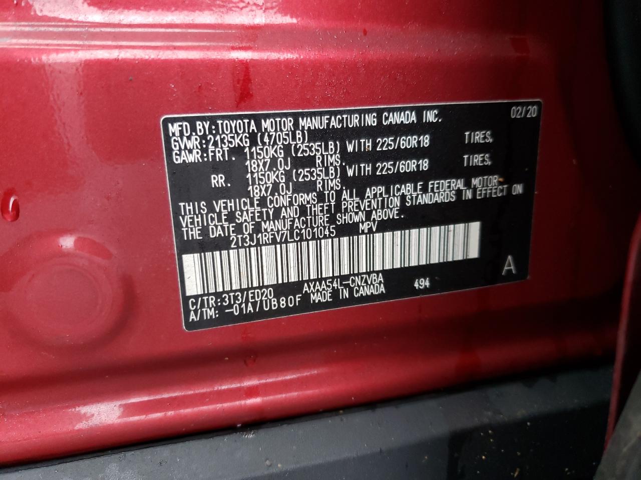 Photo 10 from auction – 2020 TOYOTA RAV4 ADVEN with VIN 2T3J1RFV7LC101045