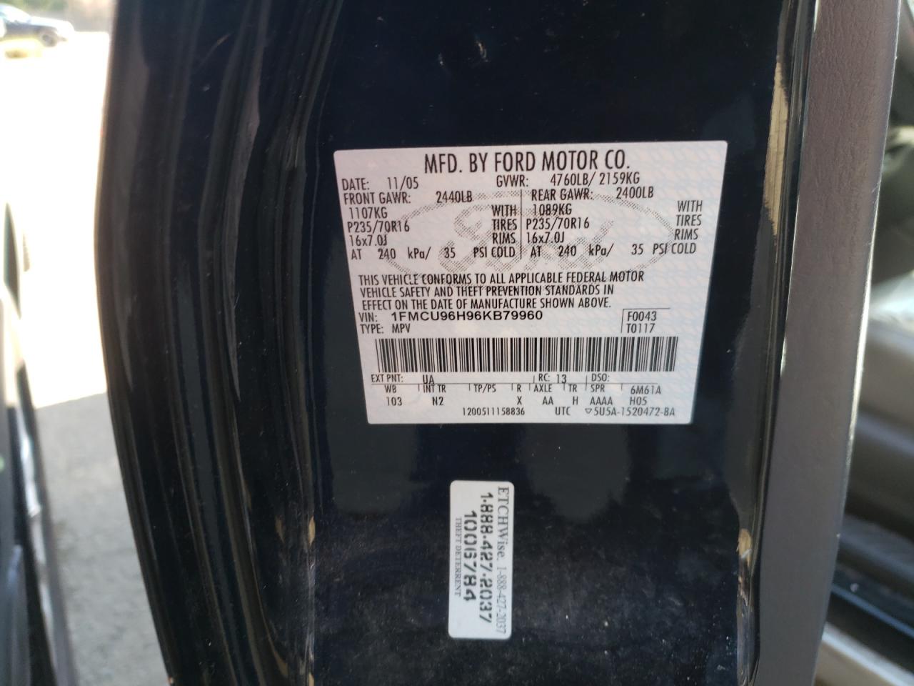 Photo 10 from auction – 2006 FORD ESCAPE HEV with VIN 1FMCU96H96KB79960