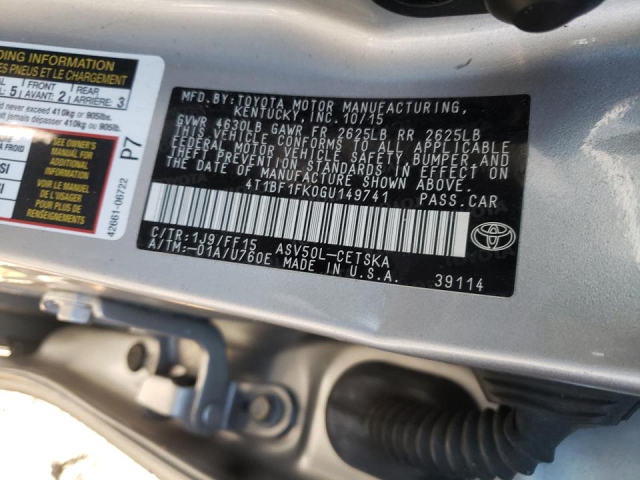 Photo 10 from auction – 2016 TOYOTA CAMRY LE with VIN 4T1BF1FK0GU149741