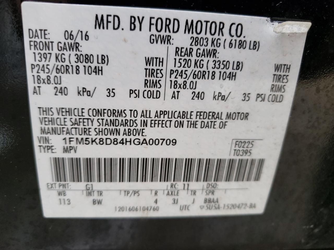 Photo 10 from auction – 2017 FORD EXPLORER X with VIN 1FM5K8D84HGA00709