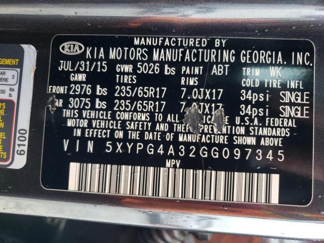 Photo 10 from auction – 2016 KIA SORENTO LX with VIN 5XYPG4A32GG097345
