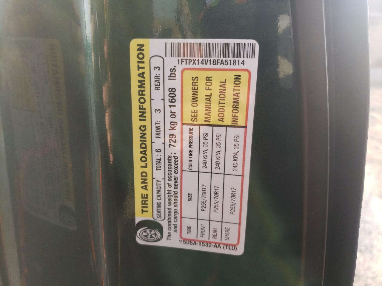 Photo 10 from auction – 2008 FORD F150 with VIN 1FTPX14V18FA51814