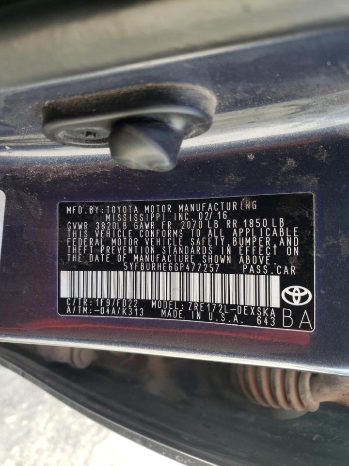 Photo 10 from auction – 2016 TOYOTA COROLLA L with VIN 5YFBURHE6GP477257
