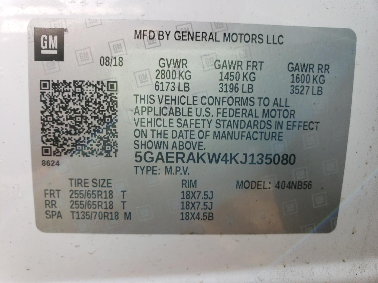 Photo 10 from auction – 2019 BUICK ENCLAVE with VIN 5GAERAKW4KJ135080