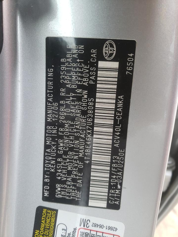 Photo 10 from auction – 2007 TOYOTA CAMRY CE with VIN 4T1BE46KX7U638085