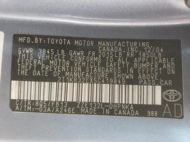 Photo 10 from auction – 2005 TOYOTA COROLLA MA with VIN 2T1KR32EX5C419849