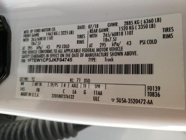 Photo 10 from auction – 2018 FORD F150 SUPER with VIN 1FTEW1CP3JKF04745