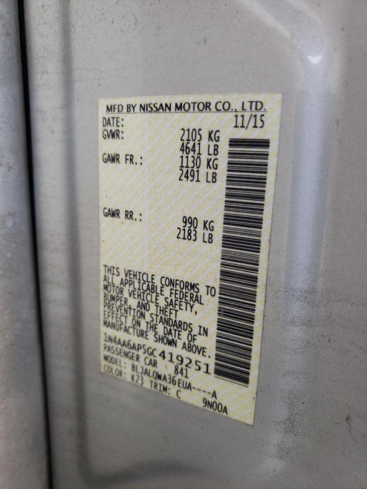 Photo 10 from auction – 2016 NISSAN MAXIMA 3.5 with VIN 1N4AA6AP5GC419251