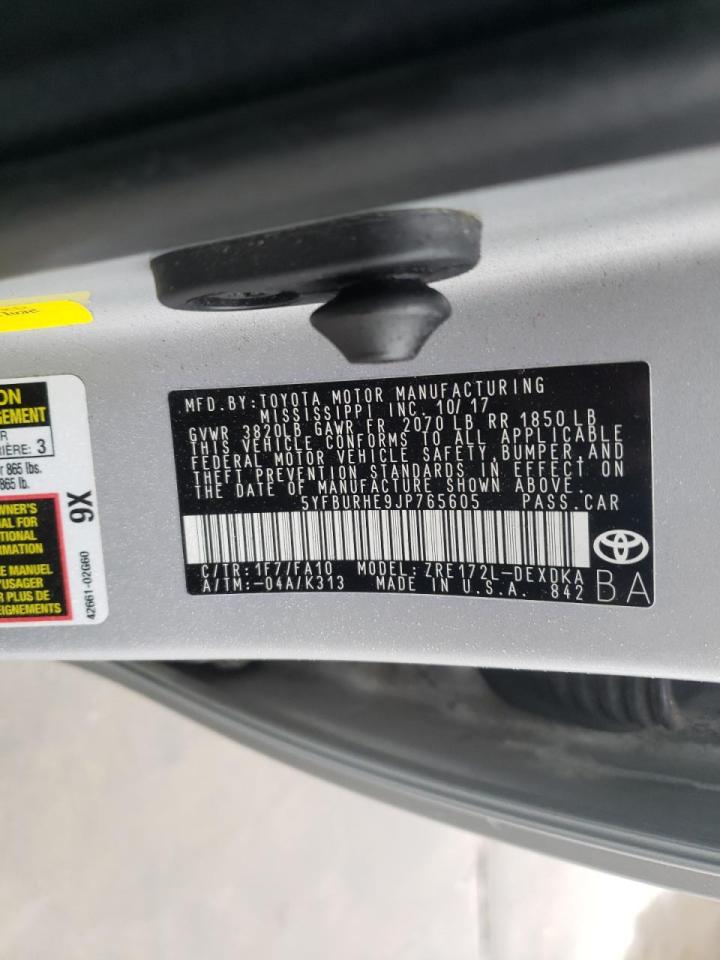 Photo 10 from auction – 2018 TOYOTA COROLLA L with VIN 5YFBURHE9JP765605