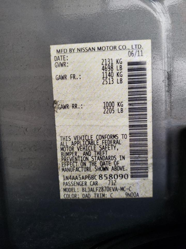 Photo 10 from auction – 2011 NISSAN MAXIMA S with VIN 1N4AA5AP6BC858090