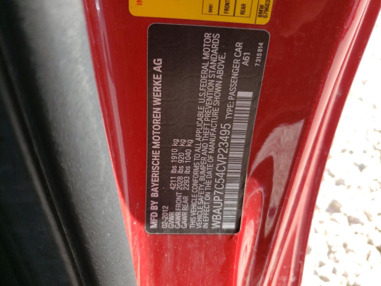 Photo 10 from auction – 2012 BMW 128 I with VIN WBAUP7C54CVP23495
